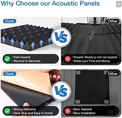12 Pack Acoustic Panels Self-Adhesive, 1" X 12" X 12" Quick-Recovery Sound Proof Foam Panels, Acoustic Foam Wedges High Density, Soundproof Wall Panels for Home Studio,Carbon Black