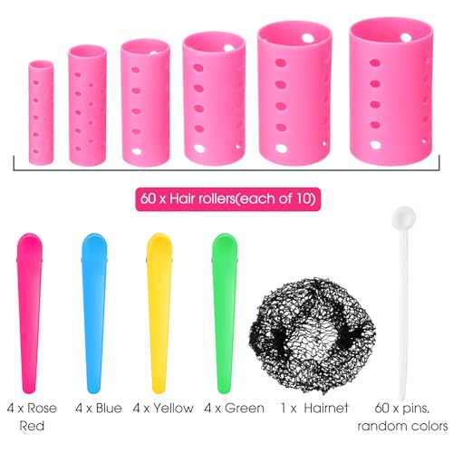 141 Pieces Hair Rollers Set Include 60 Plastic Hair Rollers (Red,6 Size)