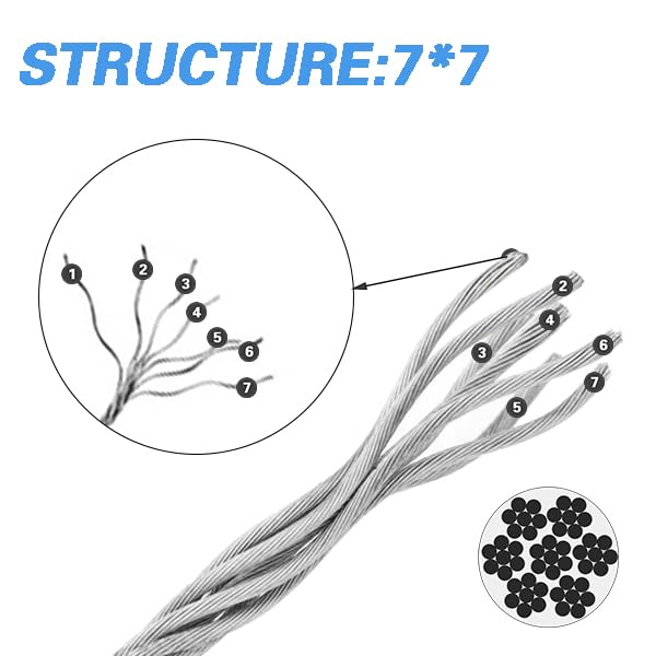 1/8" Wire Rope Kit，Steel Wire Cable，200FT Turnbuckles for Cables Wire，Vinyl Coated Stainless Steel Cable Wire for Outdoor,Garden,Kitchen,Craft with Turnbuckle