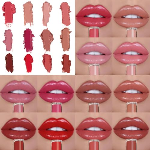 12 Color Cream Lip Gloss, 2024 Long-Lasting Moisturizing Velvet Lip Lipstick, Non-Stick to Cup, Waterproof, Hydrating Lip Tint Natural Jelly Lipstick (03#, 1.2 Fl Oz)