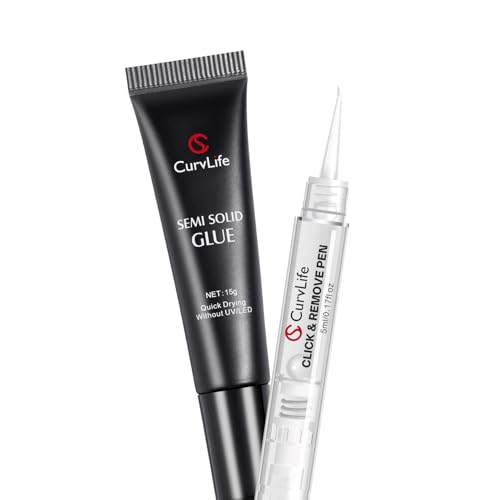 15g Semi Solid Nail Glue Gel with 5ml 3 IN 1Nail Glue Remover, No Need For Uv Light, Gel Glue for Press On Nails, Nial Glue Remover for nails, Click&Remove Pen Design