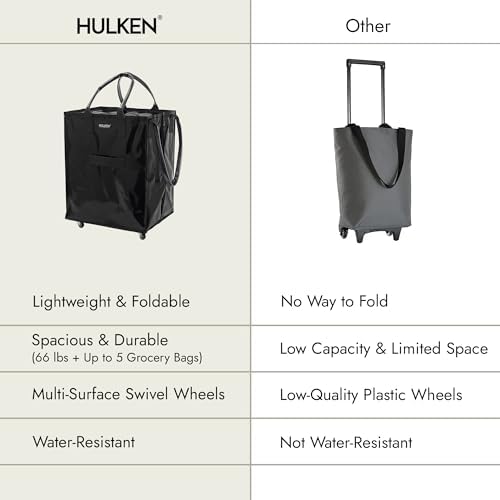 (Large, Black Reusable Rolling Tote & Rolling Shopping Bag with Wheels - Wheeled Tote - 66 lb Limit