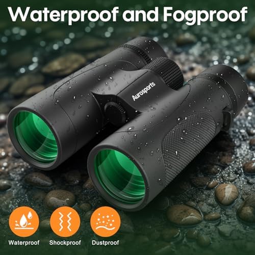 12x42 UHD Waterproof Binoculars for Adults: Aurosports High Powered Binoculars Easy Focus - Large View Lightweight Binoculars with Clear Low Light Vision for Bird Watching Hunting Trip Hiking Black