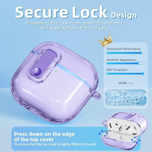 (with Safety Lock) Clear Case Compatible with AirPods 4th Generation Case with Cleaner Kit,Soft TPU Transparent AirPods 4 Case,Full Protection Cover with Lanyard for AirPods 4 Gen (2024) (USB-C)Purple
