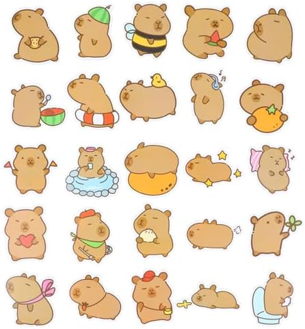 102Pcs Capybara Stickers, Kawaii Stickers Cute Animal Sticker Waterproof Vinyl Brown Cartoon Animal Decals for Water Bottle Laptop Luggage Snowboard Guitar Scrapbook Skateboard Phone