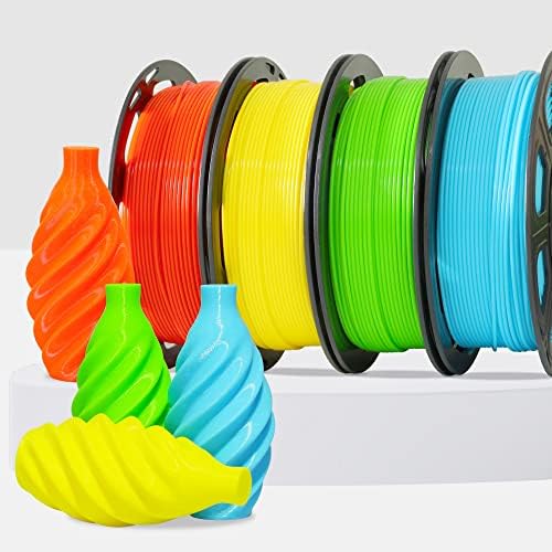 1.75mm 3D PLA Filament 4 in 1 Bundle: Yellow, Orange, Lime Green, Sky Blue, 4 Bright Colors Packed, Each Spool 250g, 4 Spools Packed, Total 1Kg 3D Printing Material with Extra 3D Print Tool by MIKA3D