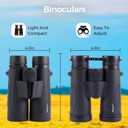 12x42 HD Adult Binoculars: Compact, Lightweight for Bird Watching, Travel, Sports, Concerts, Wildlife, Hiking, Hunting + Phone Adapter