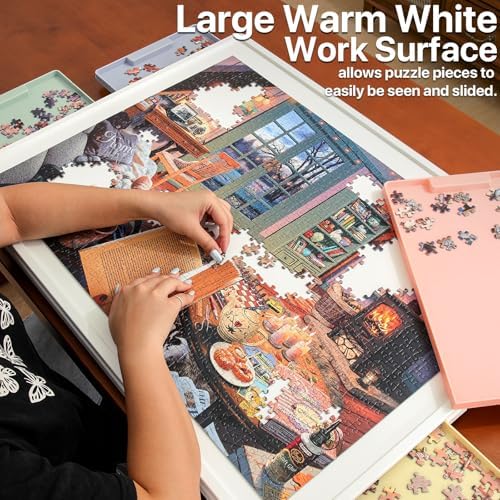 1000 Pieces Rotating Plastic Puzzle Board with Drawers and Cover, 30"x22" Portable Spinning Jigsaw Puzzle Table for Adults, Upgraded Lazy Susan, Ideal Gift for Mum