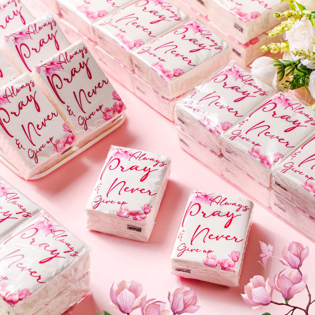 100 Bulk Pocket Mini Tissues Travel Size, Packs for Guests 3 Ply Always Pray & Never Give up Individual Facial [Tissue]s for Wedding Graduation