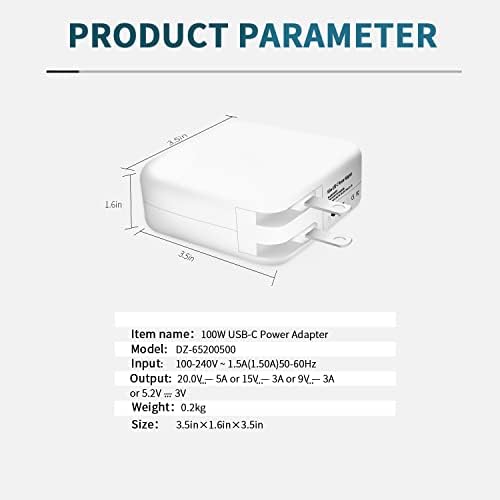 100W USB C Power Adapter Charger, MacBook Pro Charger for MacBook Pro 16 15 14 13 inch 2021 2020 2019 2018 IPad Pro,MacBook Air 13"/13.6" 2022 (M2 Chip), Fit for Lenovo/HP/Dell Laptop Fast Charging