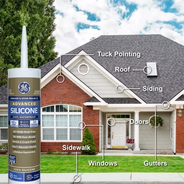 12 Pack of 10.1 Oz Momentive GE5000 GE, Silicone II Clear Window and Door Sealant