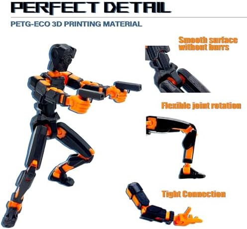 (Assembly Completed) T13 Action Figure Set, 3D Printed Toys Robo 13 Action Figure,Dummy 13 Titan 13 Action Figure (Black + Orange)