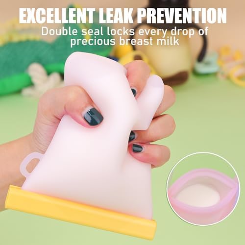 12 Pcs Silicone Breastmilk Storage Bags Reusable, 8oz/240ml Double Leak-Proof Breastmilk Freezer Bags, BPA Free Self-Standing Milk Bags for Breastfeeding, Baby Food Pouches