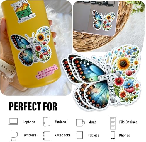 (3Pcs) Christian Faith Jesus Sticker Bible Stickers Christian Floral Butterfly Motivation Quotes 2" Waterproof Die-Cut Vinyl Laptop Water Bottle Inspirational Sticker Birthday Gifts 2 Inches