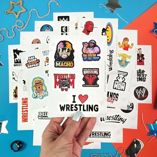 100Pcs Wrestling Stickers and Decals for Water Bottles, Wrestling Birthday Party Decorations, Wrestling Birthday Party Supplies, Wrestling Gifts for Teen Boys and Girls, Gifts for Wrestlers