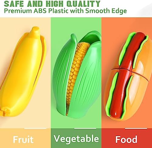 100 Pcs Play Food Set for Kids Kitchen, Pretend Food Toy for Toddlers Age 1-3, Plastics Cutting Fake Food/ Fruit/ Vegetable Accessories with 2 Baskets, Birthday Gifts for 2 3 4 5 Years Old Boys Girls
