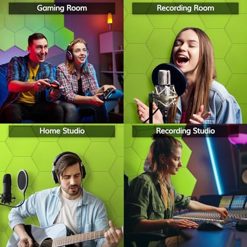 12 Pack Hexagon Acoustic Panels, TONOR 12"x 10"x 0.4" High Density Sound Proof Panels for Walls, Sound Dampening Insulation Treatment Wall Panels, Sound Absorbing Padding for Studio, Home Green