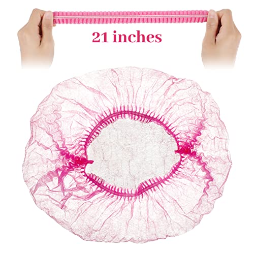 100 Pcs Disposable Nonwoven Bouffant Caps 21 Inch Hair Net Elastic Cap Hair Cover Hats for Beauty Salon Hospital Spa Catering Dust-free Workspace(Pink)