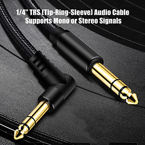 1/4 Inch TRS Instrument Cable 10Ft 2pack, 6.35mm TRS to 6.35mm TRS Stereo Audio Cable Male to Male Right-Angle-to-Straight for Guitar, Bass,Mixer,Amplifier,Speaker,Equalizer...