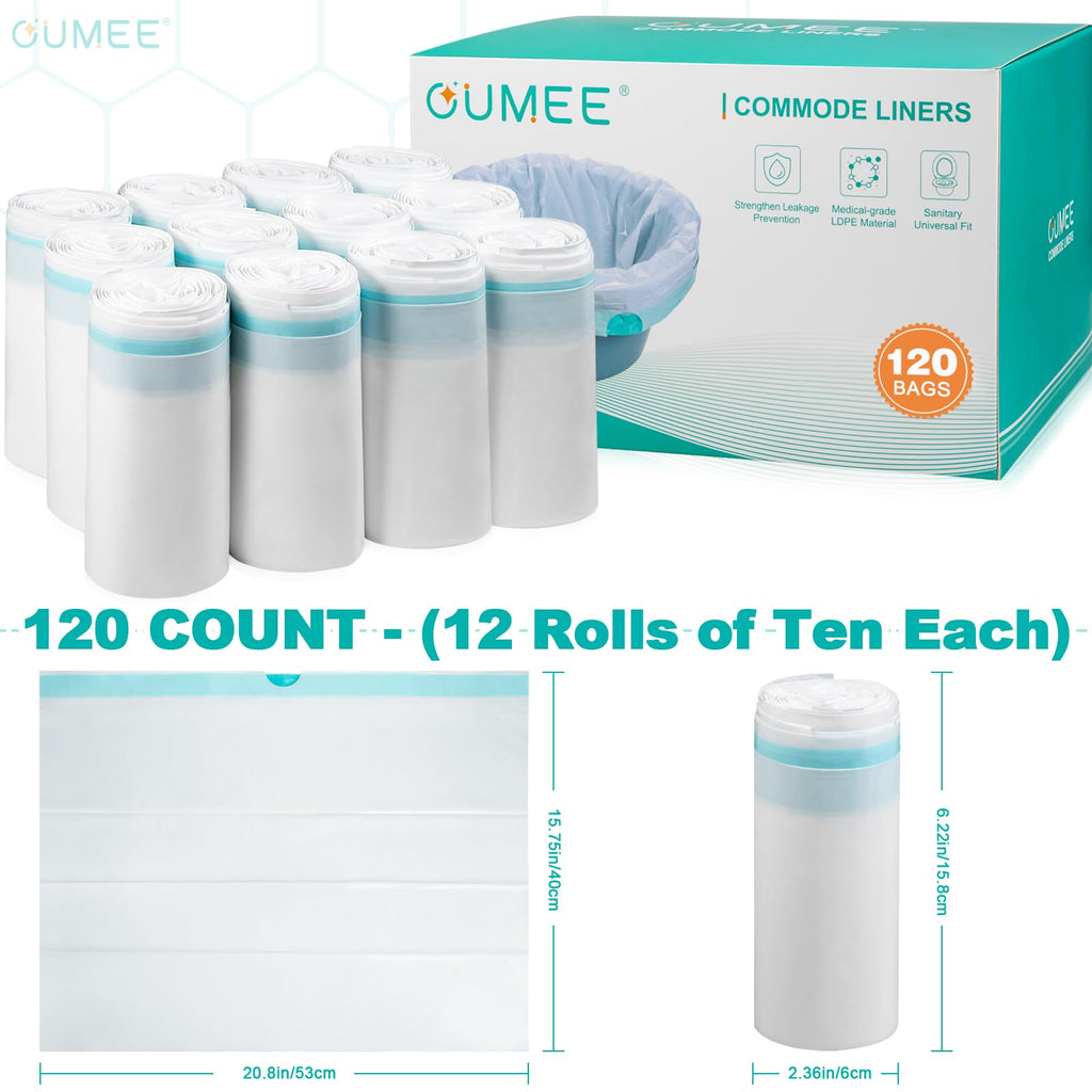 120 Count Commode Liners for Bedside Commode, Beside Commode Liners, Portable Potty Liners for Adults, Toilet Liners Disposable Commode Bags for Commode Chair (Blue - 120 Liners)
