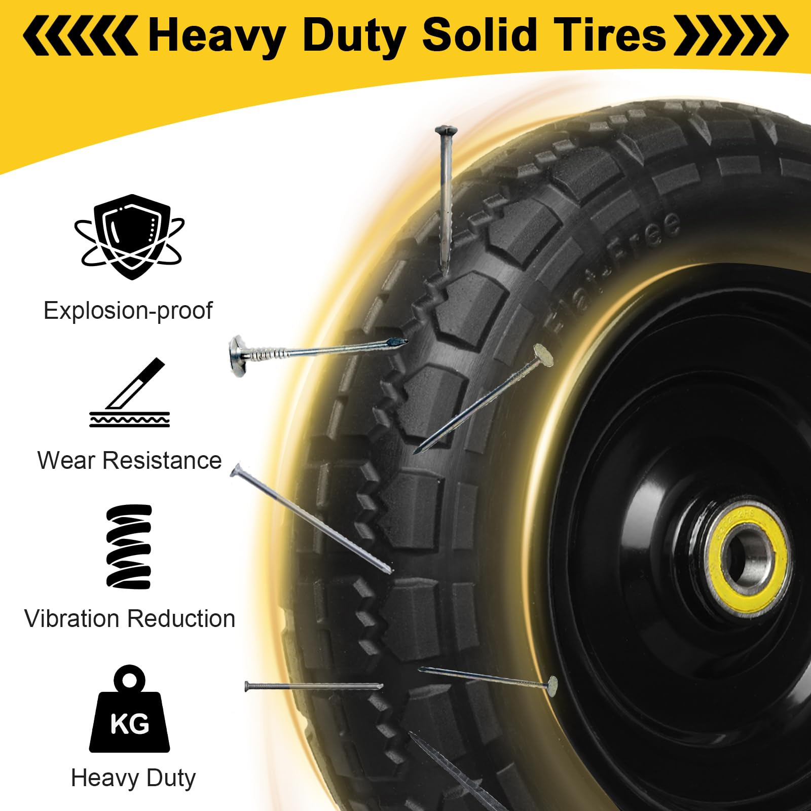 10 Inch Solid Rubber Tires, 4.10/3.50-4 Tire and Flat Free with 5/8" Bearings, 2.17" Offset Hub for GOR Garden Carts, Garden Wagon Carts, Trolleys, Hand Trucks and Utility Cart(2 Pack)