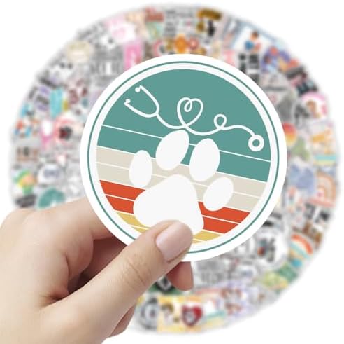 156Pcs Veterinary Stickers, Vet Stickers, Cute Veterinarian Stickers, Veterinary Gifts, Vinyl Waterproof Stickers for Water Bottle Skateboard Luggage Laptop Computer Phone