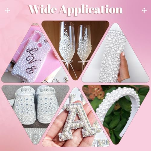11000Pcs Flatback Pearls for Crafting (White), Assorted Size 2/3/4/5/6/8/10mm Half Pearl with 3Pcs 10ml B7000 Jewelry Glue, Bedazzling Bead for DIY Crafts Clothing Tumbler Shoes Embellishment Nail Art