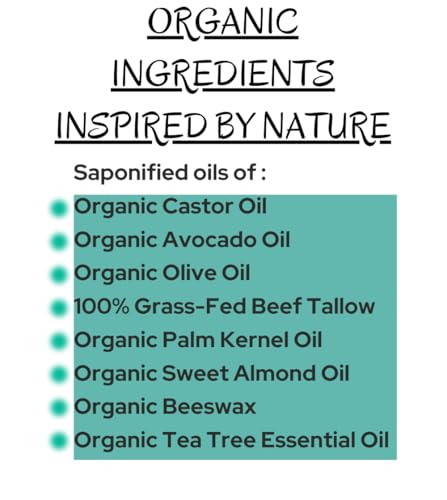 Tea Tree- Handcrafted with Grass-Fed Beef Tallow and Organic Oils - Scented with Organic Essential Oils - Artisanal Bar Soap - USA MADE - 3 Pack - Each Bar Unique