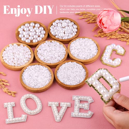 11000Pcs Flatback Pearls for Crafting (White), Assorted Size 2/3/4/5/6/8/10mm Half Pearl with 3Pcs 10ml B7000 Jewelry Glue, Bedazzling Bead for DIY Crafts Clothing Tumbler Shoes Embellishment Nail Art