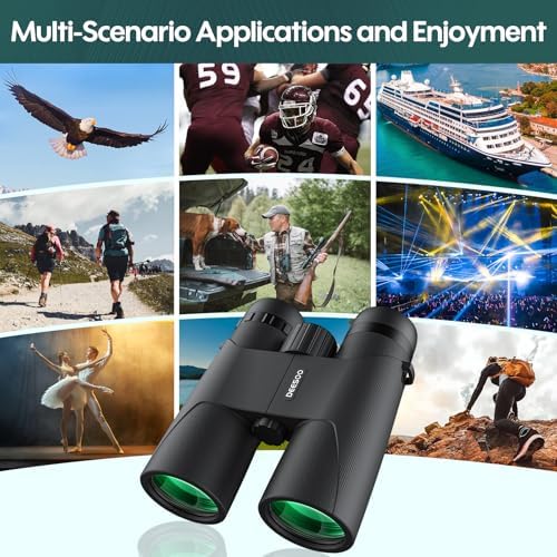 12x42 HD Binoculars for Adults High Powered - Deesoo Binoculars for Bird Watching with Large Field of View - High Magnification Binoculars with Phone Adapter, Plastic Tripod for Hiking Hunting