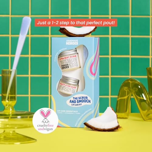 100% Natural Lip Scrub and Lip Mask, Vegan Conditioning Coconut Lip Exfoliator - Gentle Exfoliant, Sugar Lip Polish and Lip Exfoliator Scrubber for Chapped and Dry Lips (Original 3pc Set)