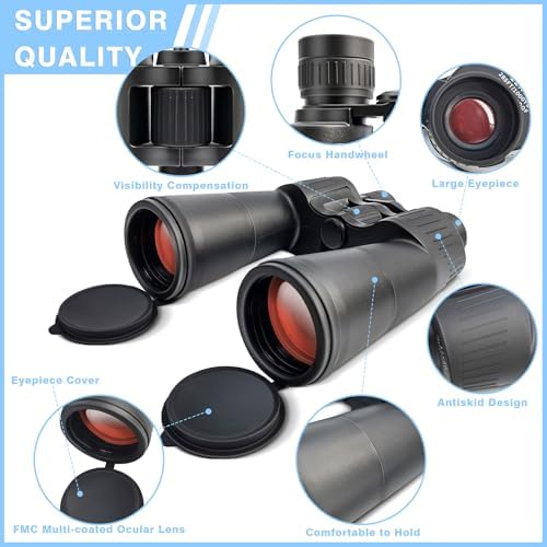 12x60 HD Bird Watching Binoculars for Adults High Powered Waterproof Fogproof with Clear Vision BAK4 Prism FMC Lens Easy Focus Long Range Portable for Cruise Ship Concert Travel Boating