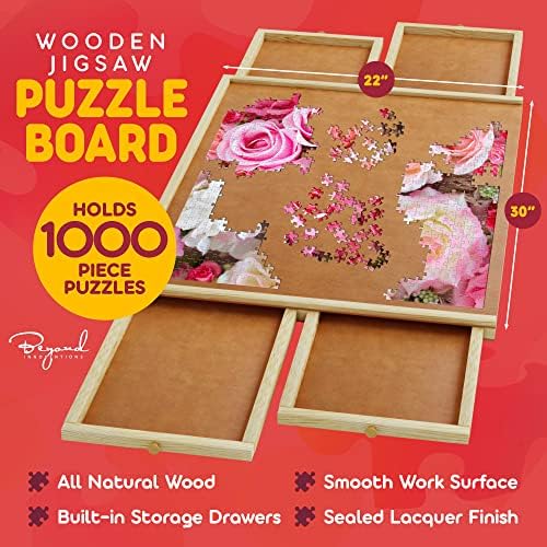 1000 Piece Wooden Jigsaw Puzzle Board - 4 Drawers, Rotating Puzzle Table | 30” X 22” Jigsaw Puzzle Table | Puzzle Cover Included - Portable Puzzle Tables for Adults and Kids by Beyond Innoventions