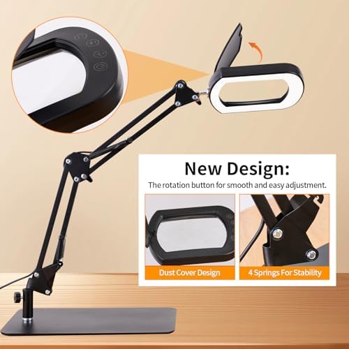 10X Magnifying Glass with Light and Stand: 2-in-1 LED Lighted Magnifier Lamp with Clamp - Hands Free Magnifying Glasses Desk Lamp for Reading Close Work Painting Craft Hobby