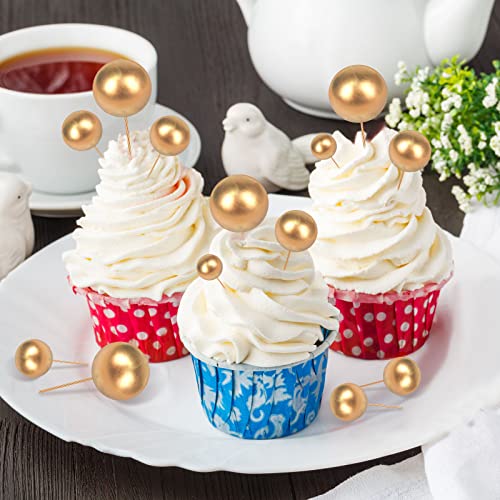 108 Pcs Balls Cake Topper DIY Cupcake Insert Foam Balloons for Cake Baking Wedding Anniversary Birthday Decoration(Red, White, Gold,Multi Sizes)