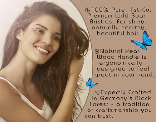 100% Natural Boar Bristle Hairbrush for Healthy Hair - Gentle Care, Made in Germany