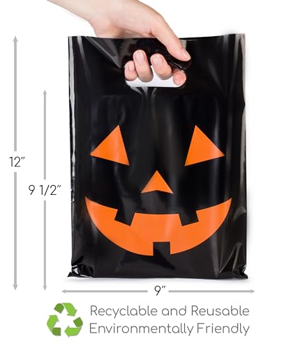 100 Halloween Bags 9"x12" Glossy Great For Halloween Goodies Also Perfect as Small Halloween Bags For Trick or Treat
