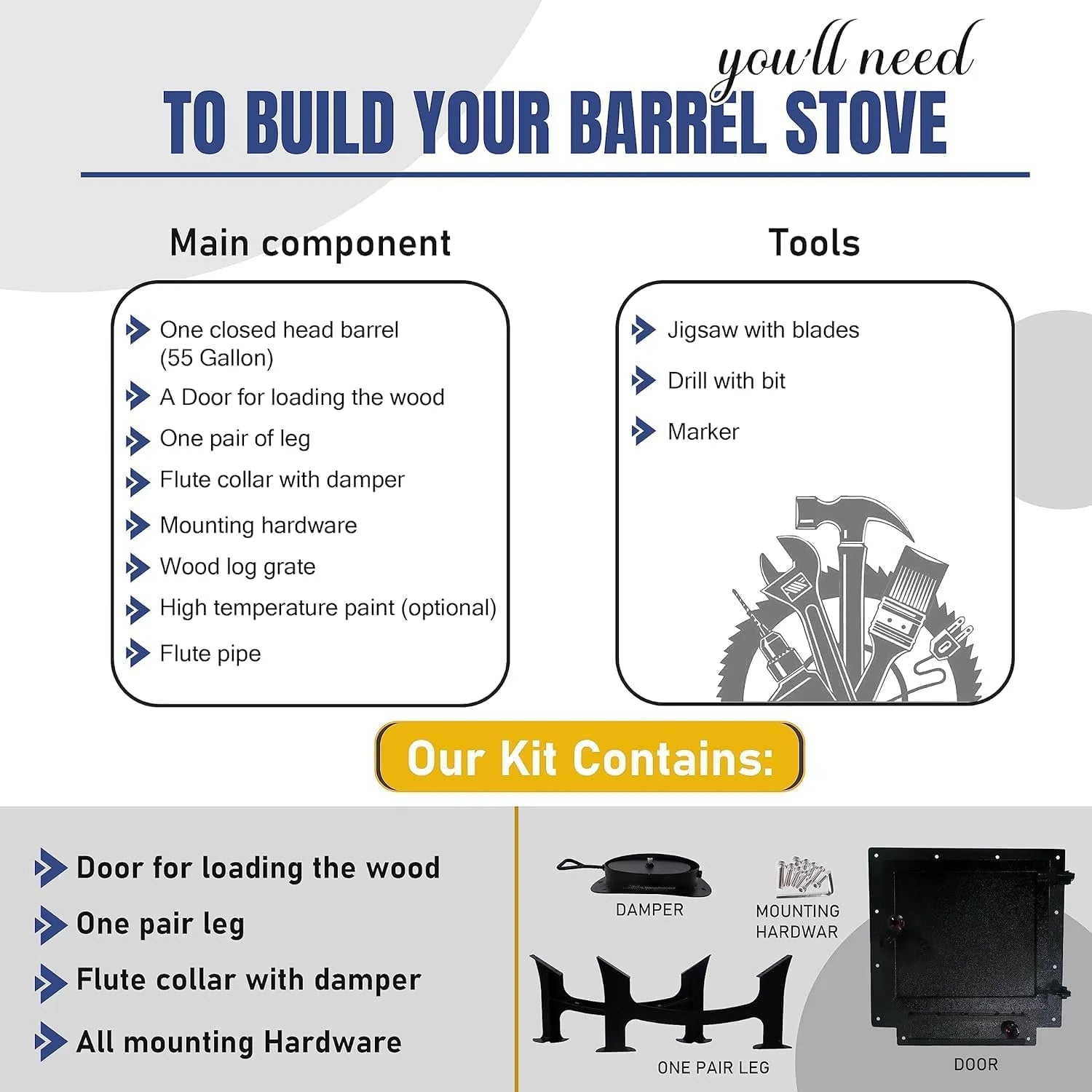 Barrel Stoves Kit C Perfect For 30-55 Gallon Drum Wood Stove Kit - Wood Burning Stove Kit Barrel Stove Door - Fire Wood Camp Stove Kit Wood Stove Kit for Emergency Heating & Cooking