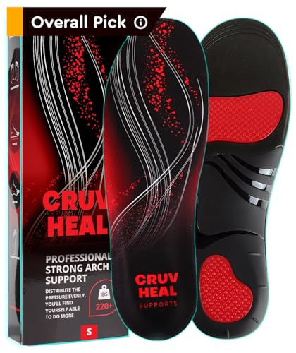 (Pro Grade) 220+ lbs Plantar Fasciitis High Arch Support Insoles Men Women - Orthotic Shoe Inserts for Arch Pain Relief - Boot Work Shoe Insole - Standing All Day Heavy Duty Support (S, Black)