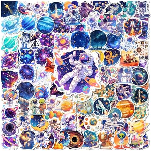 100pcs Space Stickers Bulk: Science Stickers Astronaut Stickers Vinyl Water Bottle Stickers for Kids Spaceman Outer Space Stickers Teacher Stickers for Students Space Party Favors Laptop Scrapbook