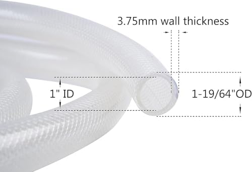 1" ID x 1 19/64" OD - 25 Ft High Pressure Braided Clear PVC Vinyl Tubing Flexible Vinyl Tube, Heavy Duty Reinforced Vinyl Hose Tubing, BPA Free and Non Toxic