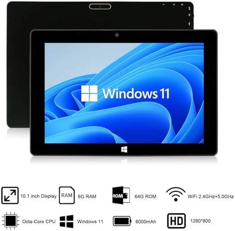 10.1" Windows 11 Tablet PC - Ultra Slim Touchscreen Tablet Computer - Ultra-Fast 6GB RAM 64GB ROM, 2.4+5G WiFi, Intel N4020 Processor, USB 3.0, Micro HDMI, 6000MAH Battery, Dual Cameras, Bluetooth4.2
