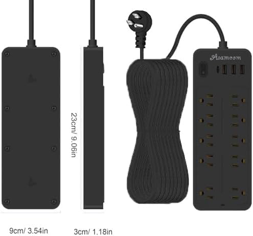 15 FT 14-in-1 Power Strips with Surge Protection 1700J,10 Outlets with 4 USB Ports (1 USB C) Long Extension Cord with Multiple Outlets 16Awg 1625W/13A Flat Plug Power Strip Protector Black