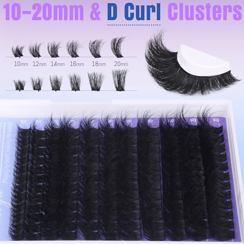 10-20mm Fluffy Lash Clusters with Bottom Lashes Wispy Lash Extension 130D Wispy Cluster Eyelash Extensions D Curl Volume Individual Lashes DIY False Eyelashes by Geeneiya
