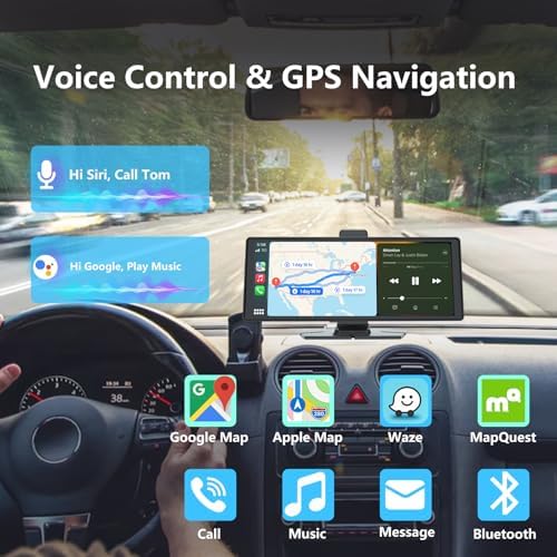 10.26" HD Carplay Screen for Car, Portable Wireless Apple Android Auto Car Play Stereo with Voice Control, 4K Dashcam, 1080P Backup Camera, Mirror Link, Bluetooth GPS，Car Audio Receivers