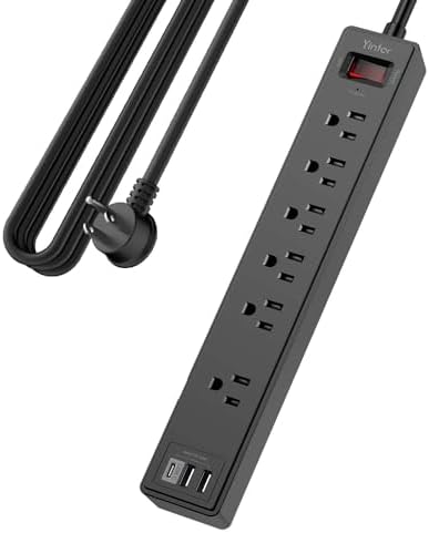 15Ft Power Strip Surge Protector - Yintar Extension Cord with 6 AC Outlets and 3 USB Ports for Home, Office, Dorm Essentials, 1680 Joules, ETL Listed, Black
