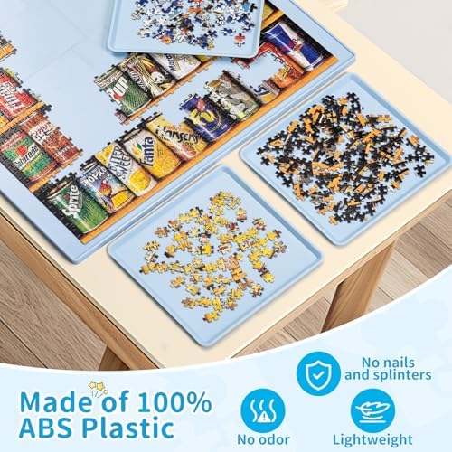 1500 Pieces Jigsaw Puzzle Board with 6 Drawers, Portable Puzzle Table for Adults, 35×26 Inch Work Surface, 3.1 KG Lightweight, Light Blue
