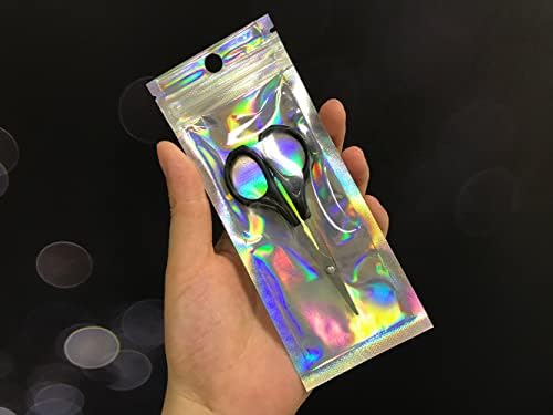 100 Pcs Resealable Holographic Bags Small Ziplock Plastic Smell Proof Baggies for Party Favor Food Storage, Lip Gloss, Candy, Cosmetic & Jewelry Packaging, 2.4x5.9"