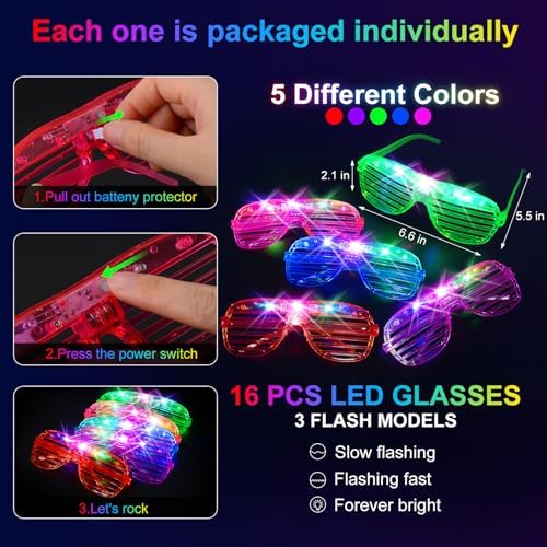 150 PCS Glow in the Dark Party Supplies, 16 Foam Sticks, 16 LED Glasses, 100 Glow Sticks and 18 Finger Lights for Neon Party, Wedding, Birthday, Concert, New Year, Carnivals, Raves