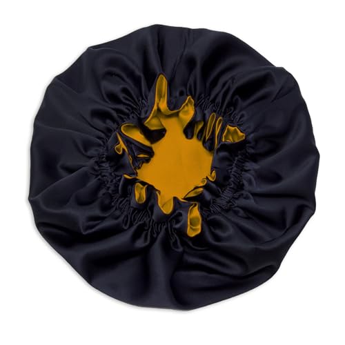 100% Pure Silk Bonnet for Sleeping Women - Reversible Mulberry Silk Hair Wrap - Satin Sleep Bonnet for Black Women - Silk Bonnet Satin Head Wrap for Sleeping - Made in USA (Amber Yellow and Black)